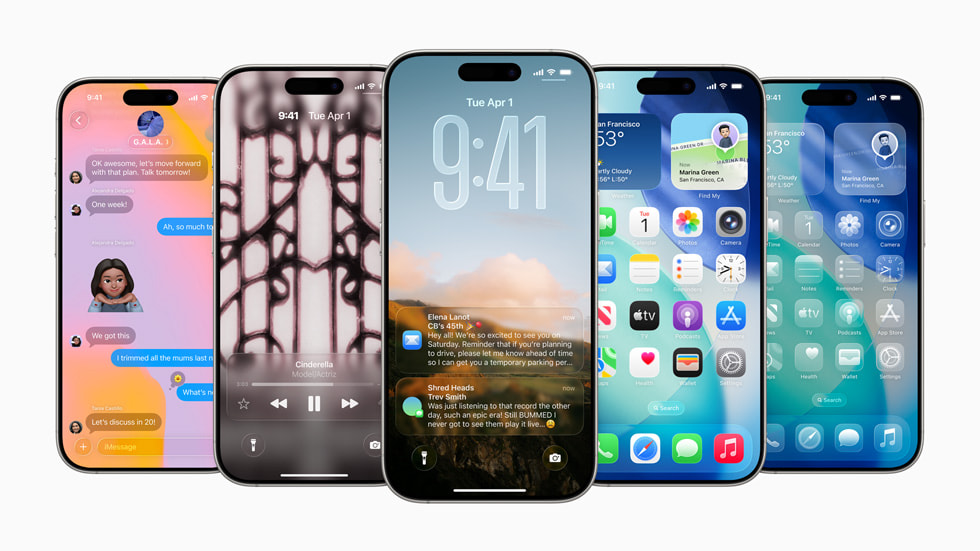 Tampilan antarmuka Apple di iOS 26 terbaru di beberapa iPhone dengan desain Liquid Glass