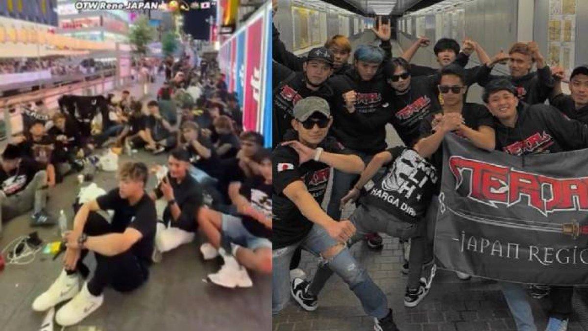 Gerombolan Geng TKI di Jepang sedang berkumpul dan menganggu akses pejalan kaki di Osaka