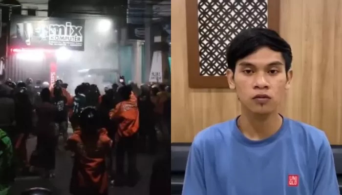 Ratusan driver ojol geruduk rumah pelaku usai insiden Driver ShopeeFood dianiaya; tampak juga sosok pelaku yang melakukan permintaan maaf.